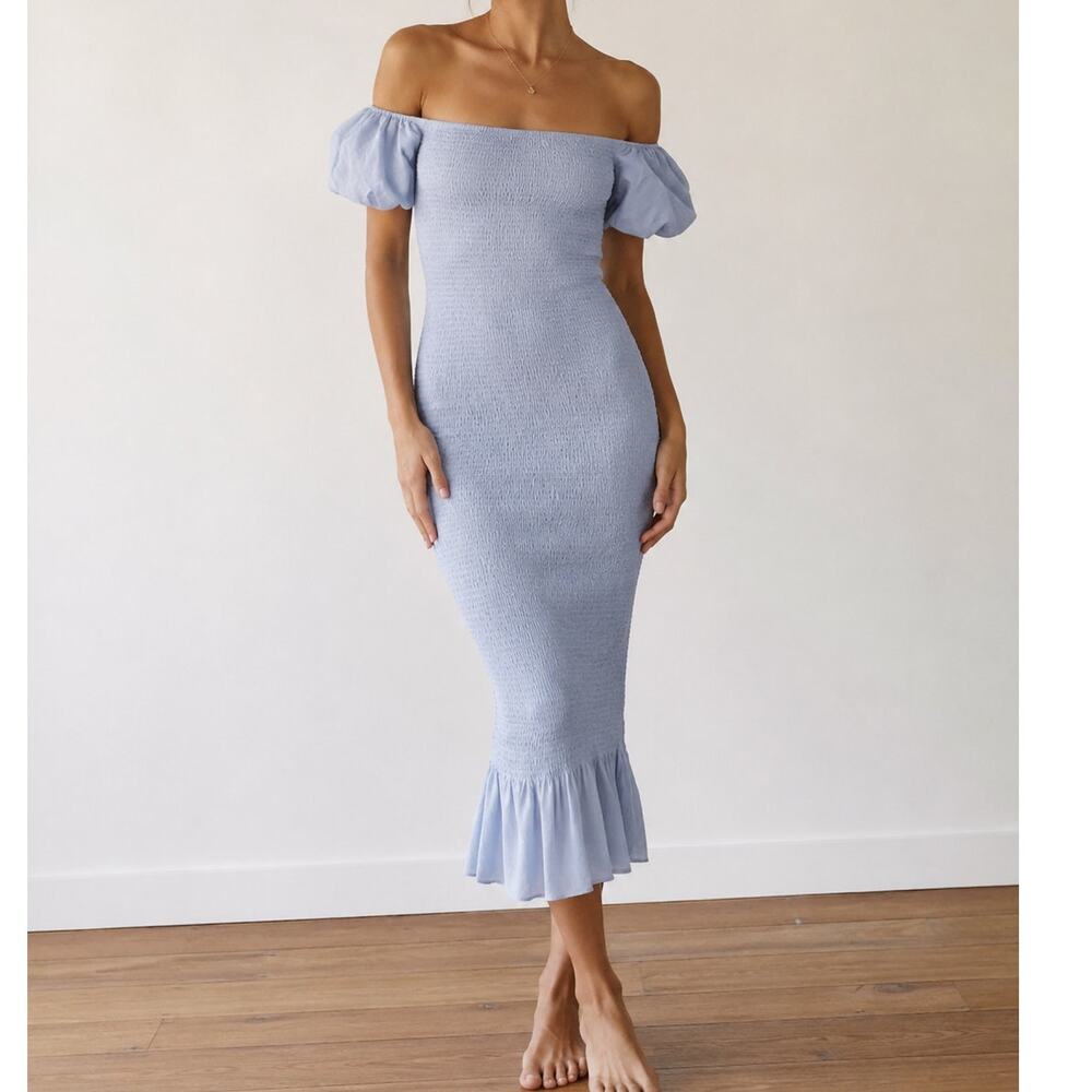 Baltic Born Alana Midi Dress Ruffle Hem Cottage Coquette Wedding Guest-Medium